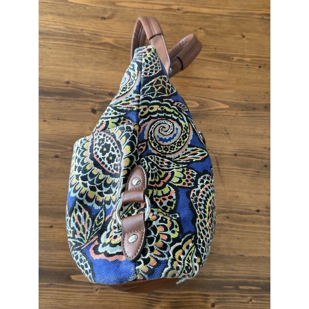Vintage Relic Purse Tote Blue & Brown Canvas Bohemian Geometric